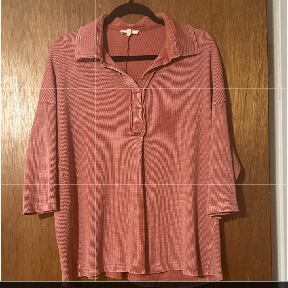 Easel Women's Ribbed Button Down Shirt in Rose S